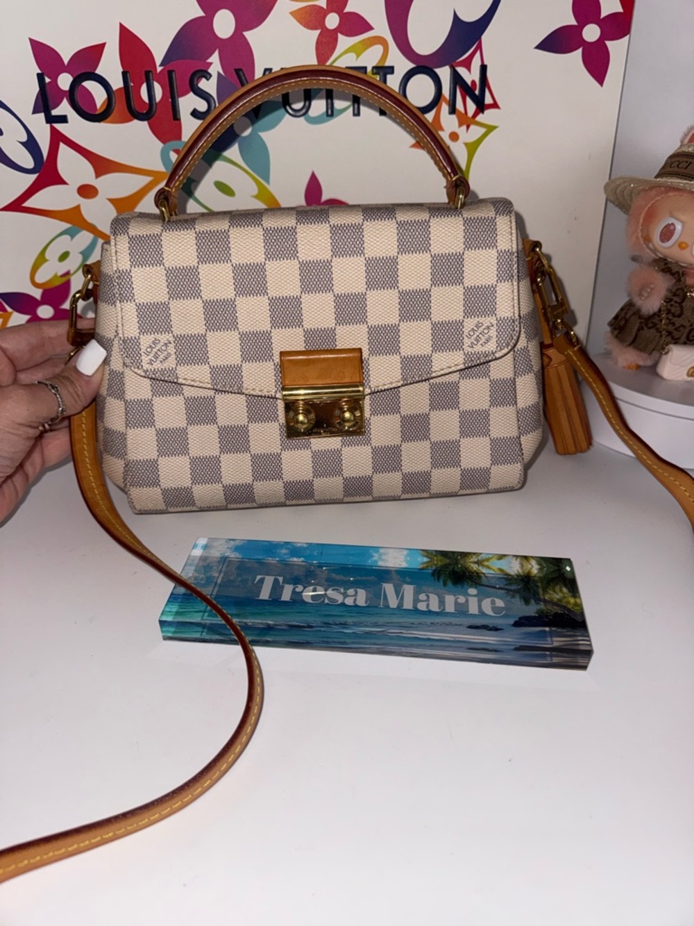 Louis Vuitton Damier Azur Top Handle Satchel - White & Light Blue